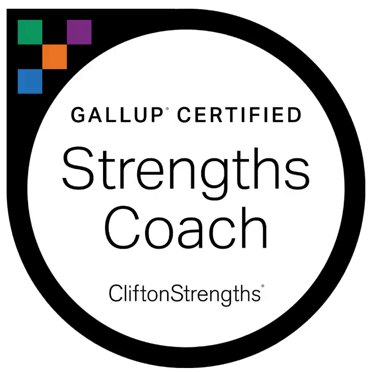 Certification Badge of Gallup Certified Strengths Coach from CliftonStrengths